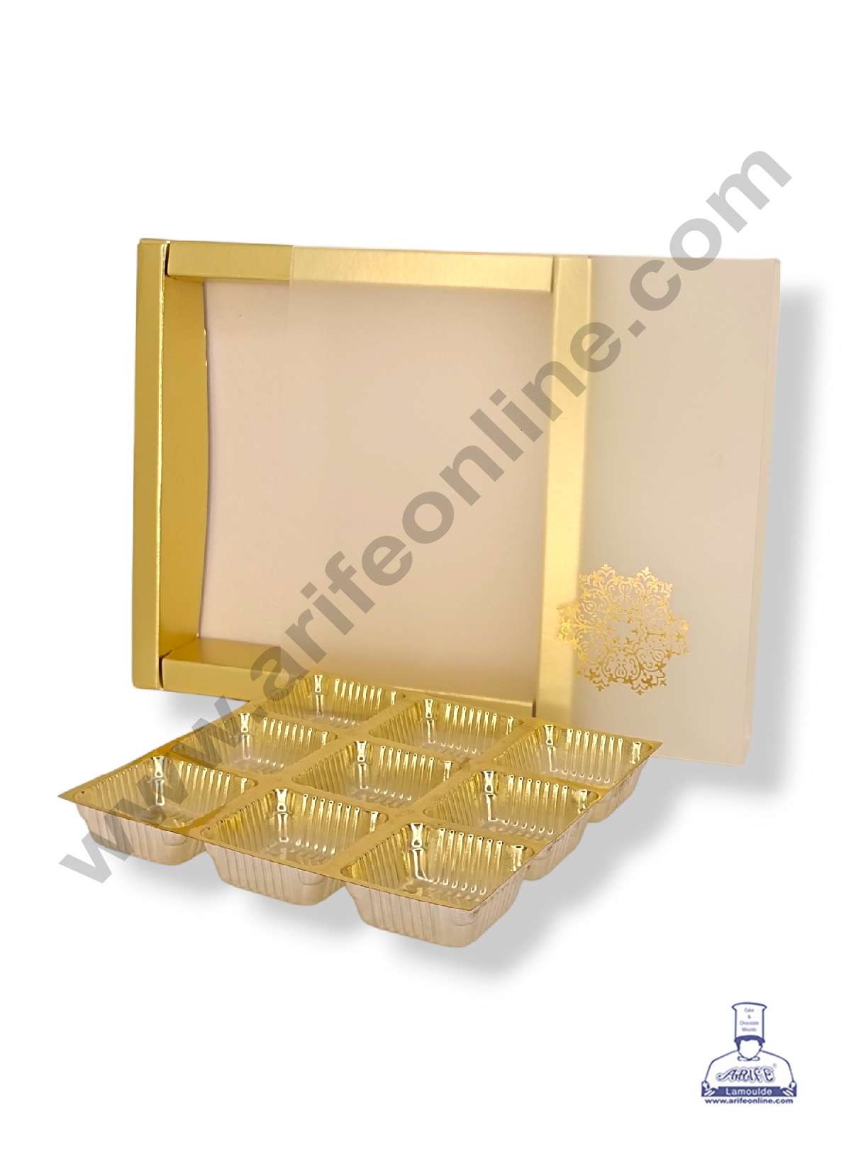 9 Cavity Chocolate Box with Sliding Cover & Cavity ( 10 Piece Pack ) - Gold (MOQ 12 PACK) (RED)