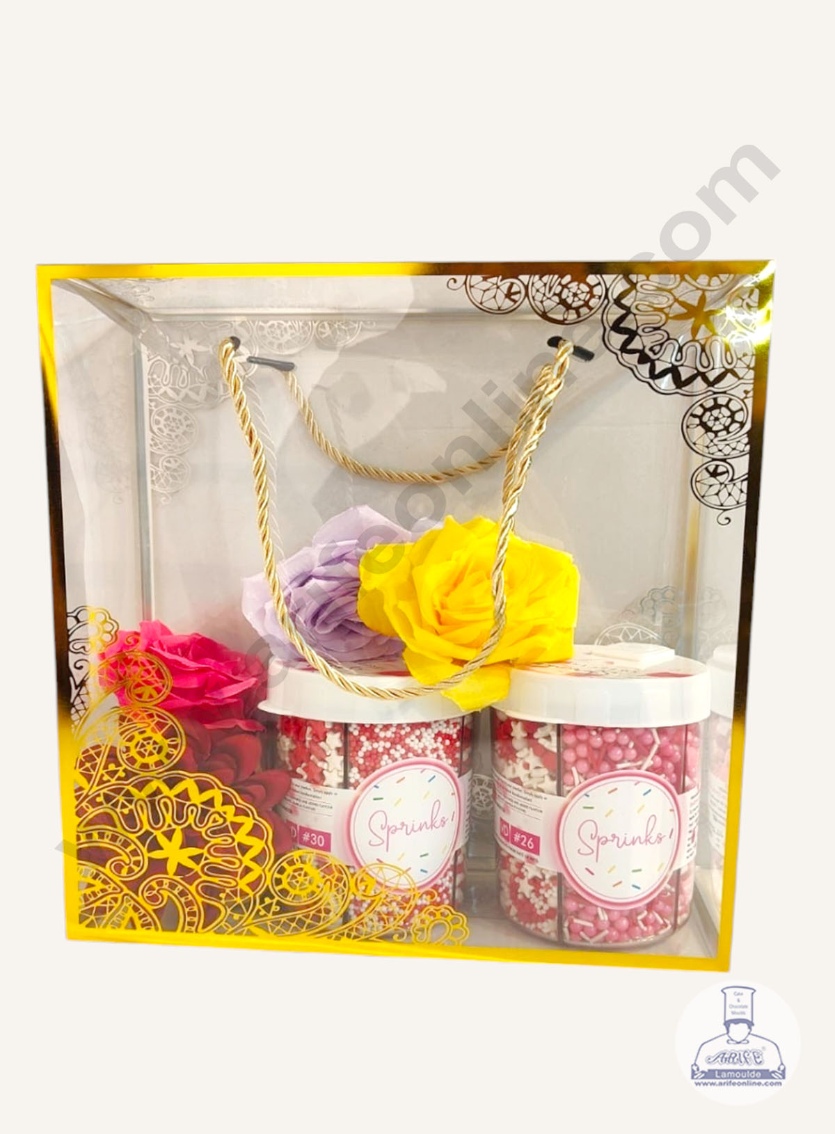 Golden Pattern PVC Hamper Bag - 6 X 3.5 X 6 Inch | Gift Box | Gift Bag with Handle (MOQ 100 PCS) (IU)