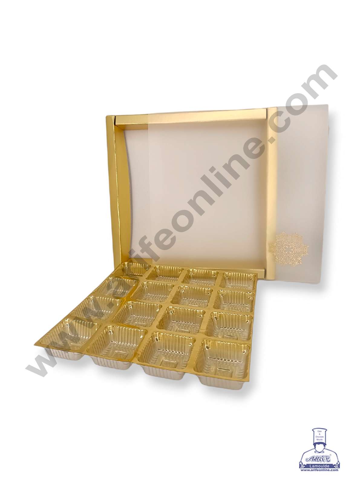 16 Cavity Chocolate Box with Sliding Cover & Cavity ( 10 Piece Pack ) - Gold (MOQ 12 PACK) (IDD)
