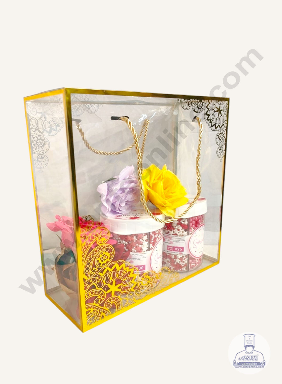 Golden Pattern PVC Hamper Bag - 6 X 3.5 X 6 Inch | Gift Box | Gift Bag with Handle (MOQ 100 PCS) (IU)