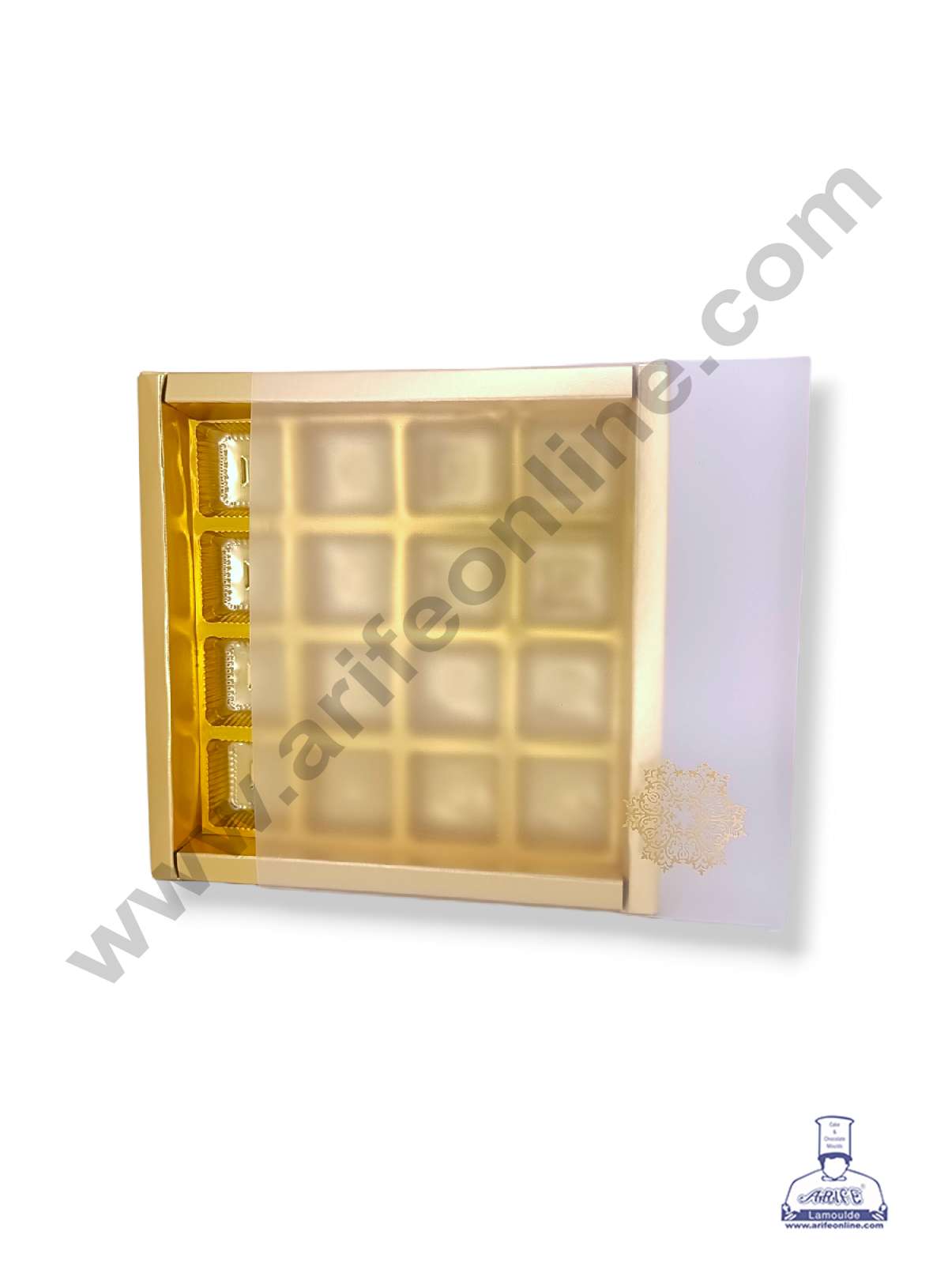 16 Cavity Chocolate Box with Sliding Cover & Cavity ( 10 Piece Pack ) - Gold (MOQ 12 PACK) (IDD)