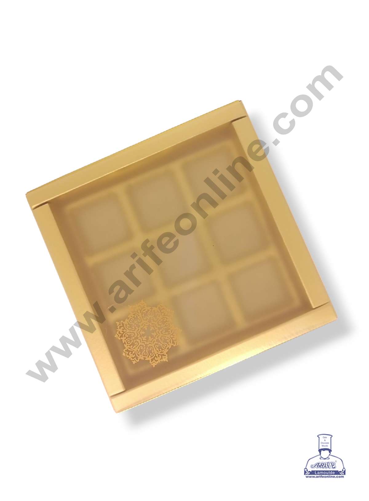 9 Cavity Chocolate Box with Sliding Cover & Cavity ( 10 Piece Pack ) - Gold (MOQ 12 PACK) (RED)