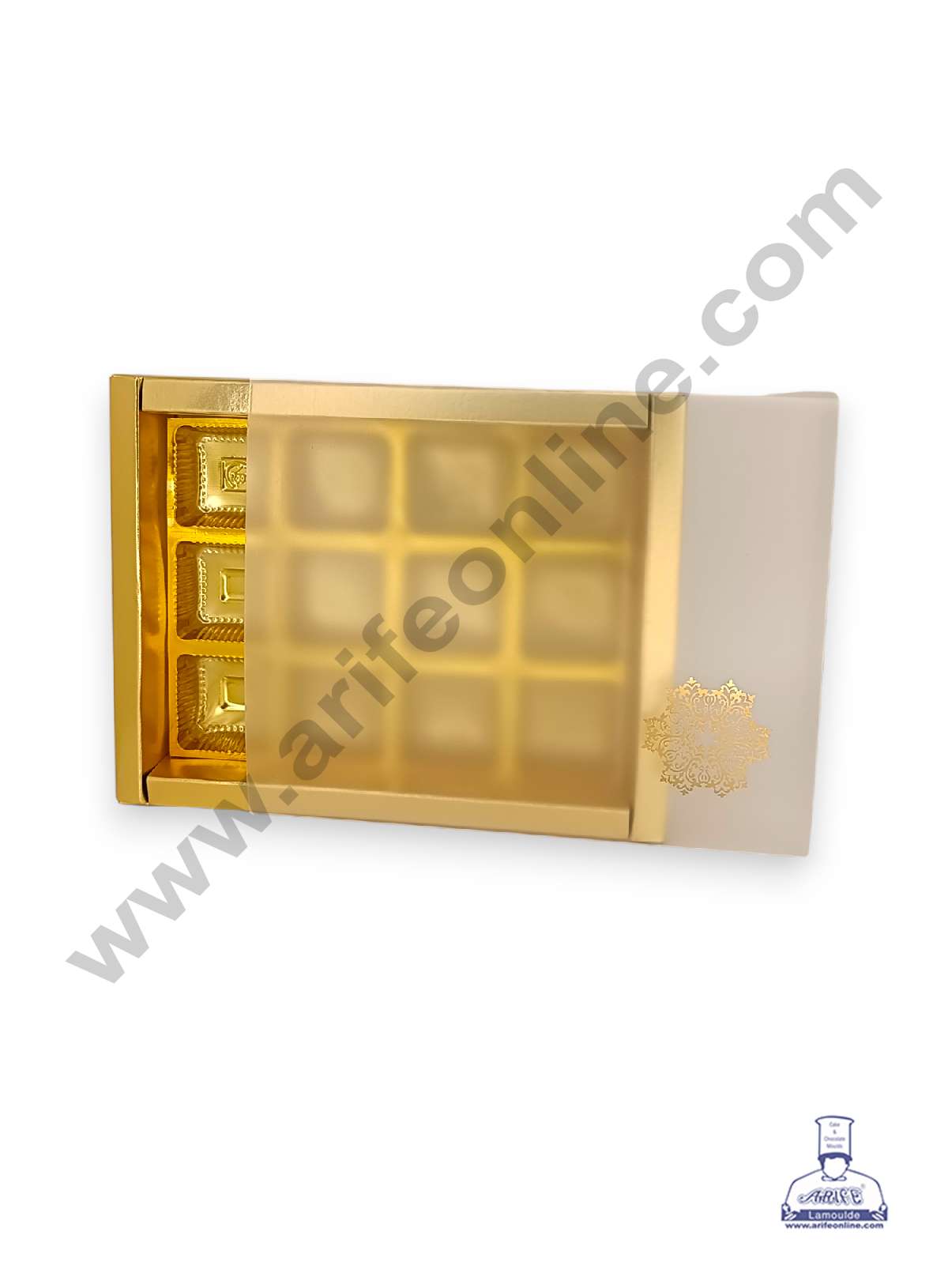 12 Cavity Chocolate Box with Sliding Cover & Cavity ( 10 Piece Pack ) - Gold (MOQ 12 PACK) (RUD)
