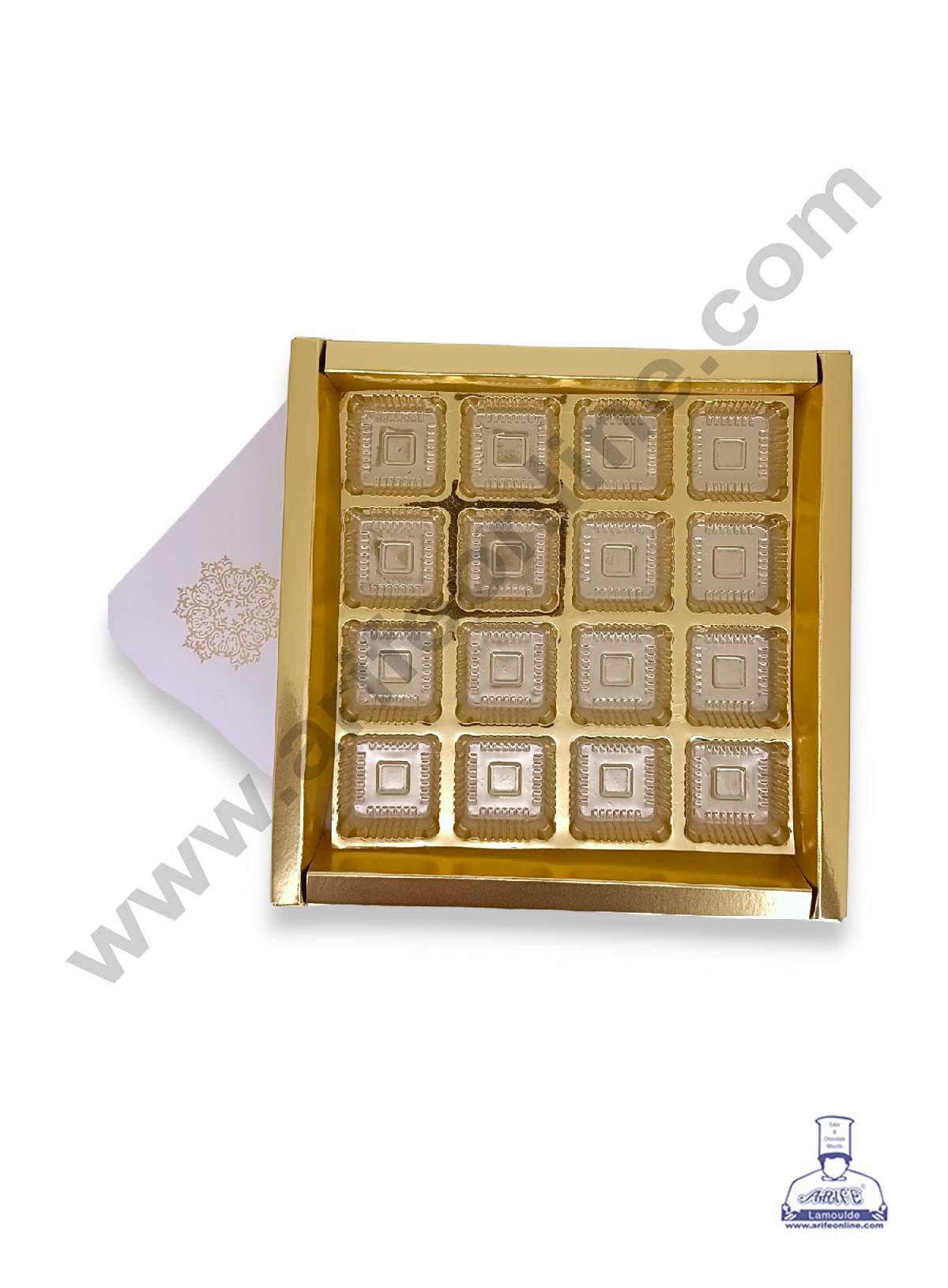 16 Cavity Chocolate Box with Sliding Cover & Cavity ( 10 Piece Pack ) - Gold (MOQ 12 PACK) (IDD)