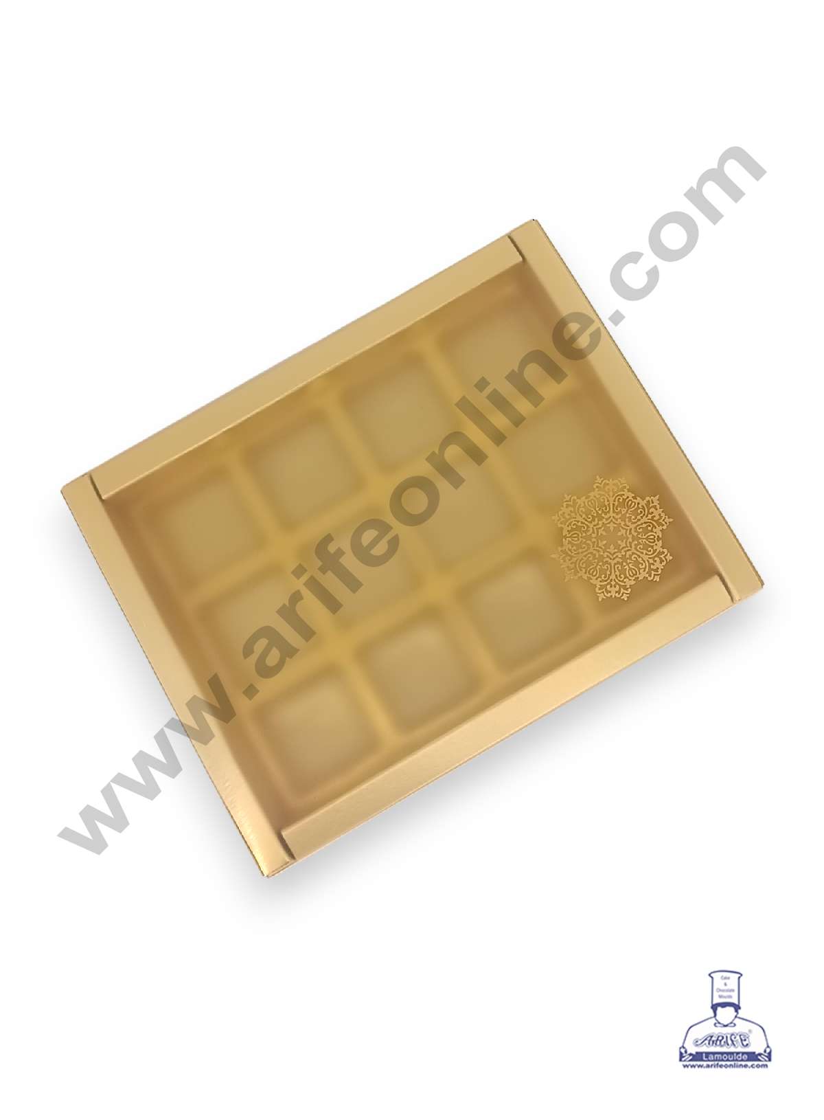 12 Cavity Chocolate Box with Sliding Cover & Cavity ( 10 Piece Pack ) - Gold (MOQ 12 PACK) (RUD)