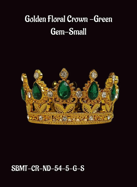 Golden Floral Crown -Green Gem-Small Cake Topper ( SBMT-CR-ND-54-5-G-S)  (MOQ 12 PCS) (OE)