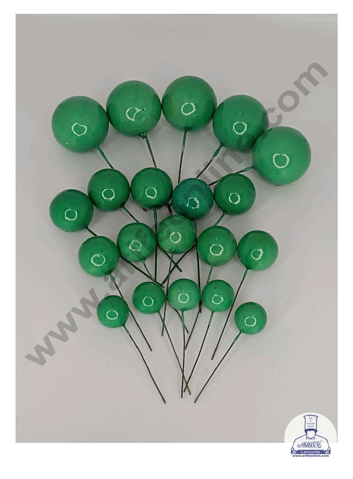 Green Faux Balls Topper For Cake and Cupcake Decoration - 20 pcs Pack ( SB-GreenBall-20 )  (MOQ 300 PACKET 1 CRTN) (IM)