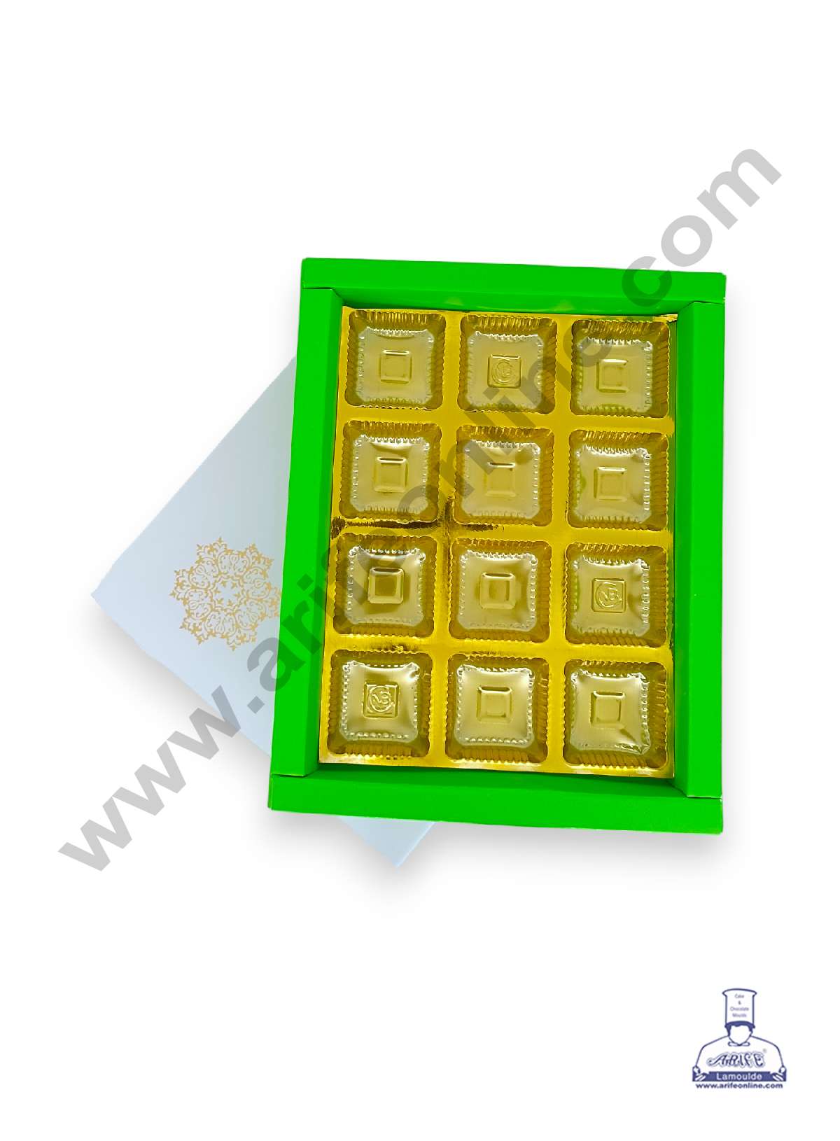 12 Cavity Chocolate Box with Sliding Cover & Cavity ( 10 Piece Pack ) - Green (MOQ 12 PACK) (RUD)