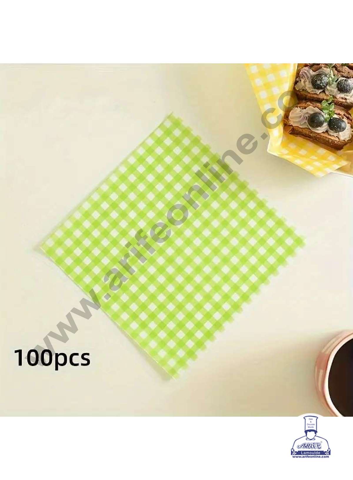 Printed Parchment Paper | Bento Box Liner | Grease Proof Paper | Wrap Paper - Green Checks/Plaid Print (100 Sheets) (MOQ 20 PCKT)