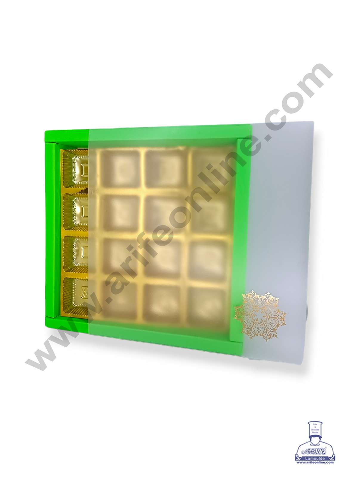 16 Cavity Chocolate Box with Sliding Cover & Cavity ( 10 Piece Pack ) - Green (MOQ 12 PACK) (IDD)