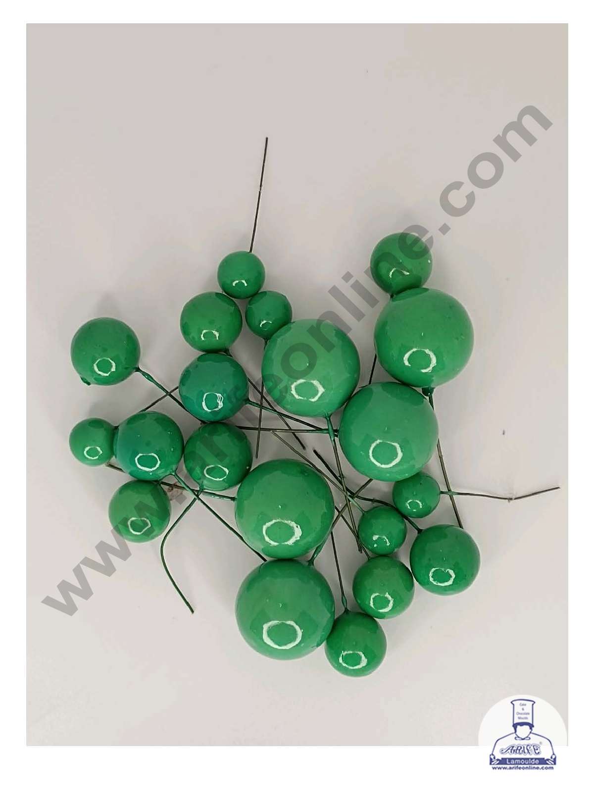 Green Faux Balls Topper For Cake and Cupcake Decoration - 20 pcs Pack ( SB-GreenBall-20 )  (MOQ 300 PACKET 1 CRTN) (IM)