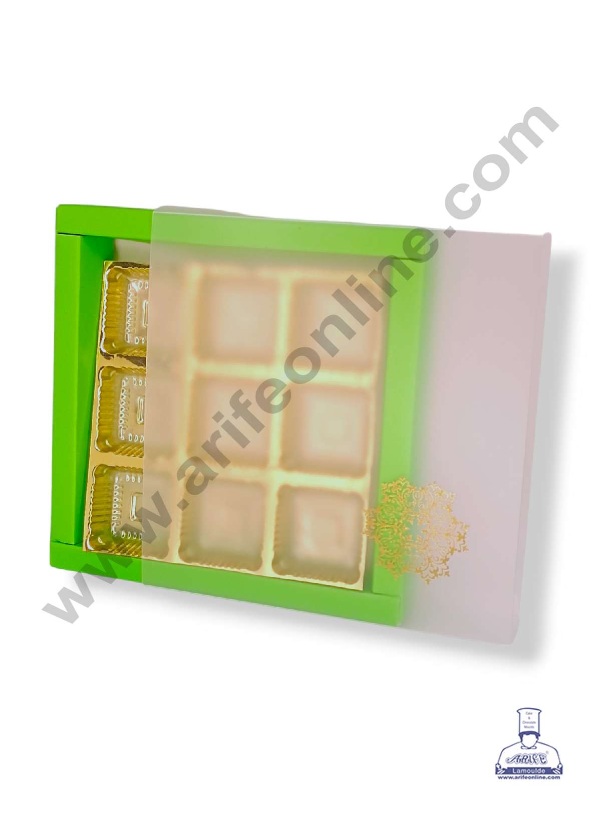 9 Cavity Chocolate Box with Sliding Cover & Cavity ( 10 Piece Pack ) - Green (MOQ 12 PACK) (RED)