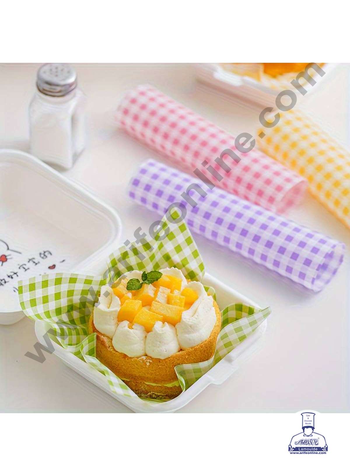 Printed Parchment Paper | Bento Box Liner | Grease Proof Paper | Wrap Paper - Green Checks/Plaid Print (100 Sheets) (MOQ 20 PCKT)