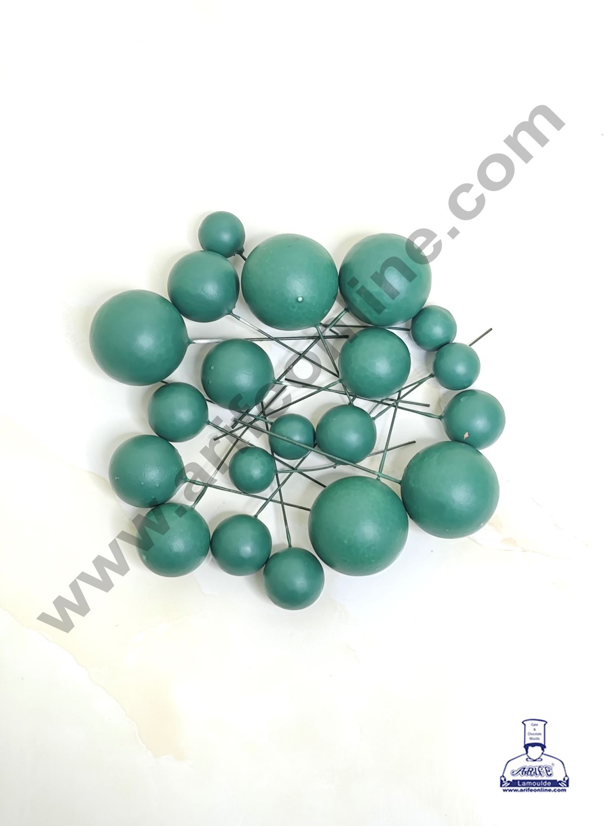 Matte Dark Green Faux Ball Topper For Cake and Cupcake Decoration - 20 pcs Pack (MOQ 300 PACKET 1 CRTN)  (IM)