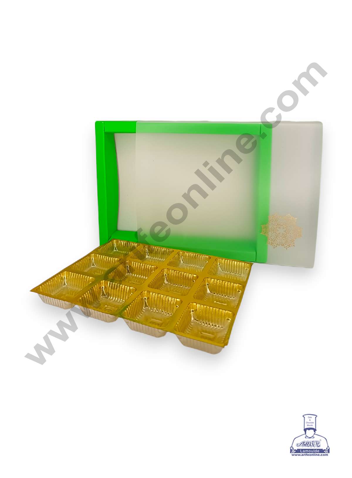 12 Cavity Chocolate Box with Sliding Cover & Cavity ( 10 Piece Pack ) - Green (MOQ 12 PACK) (RUD)