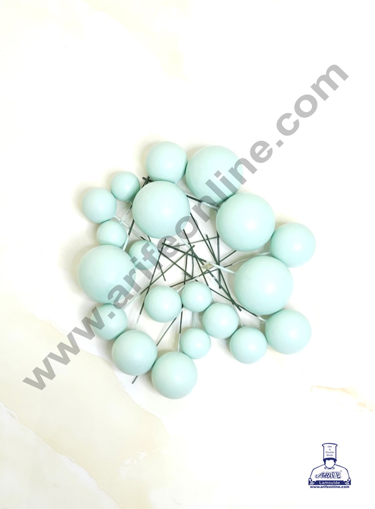 Matte Pastel Mint Green Faux Ball Topper For Cake and Cupcake Decoration - 20 pcs Pack (MOQ 300 PACKET 1 CRTN) (IM)