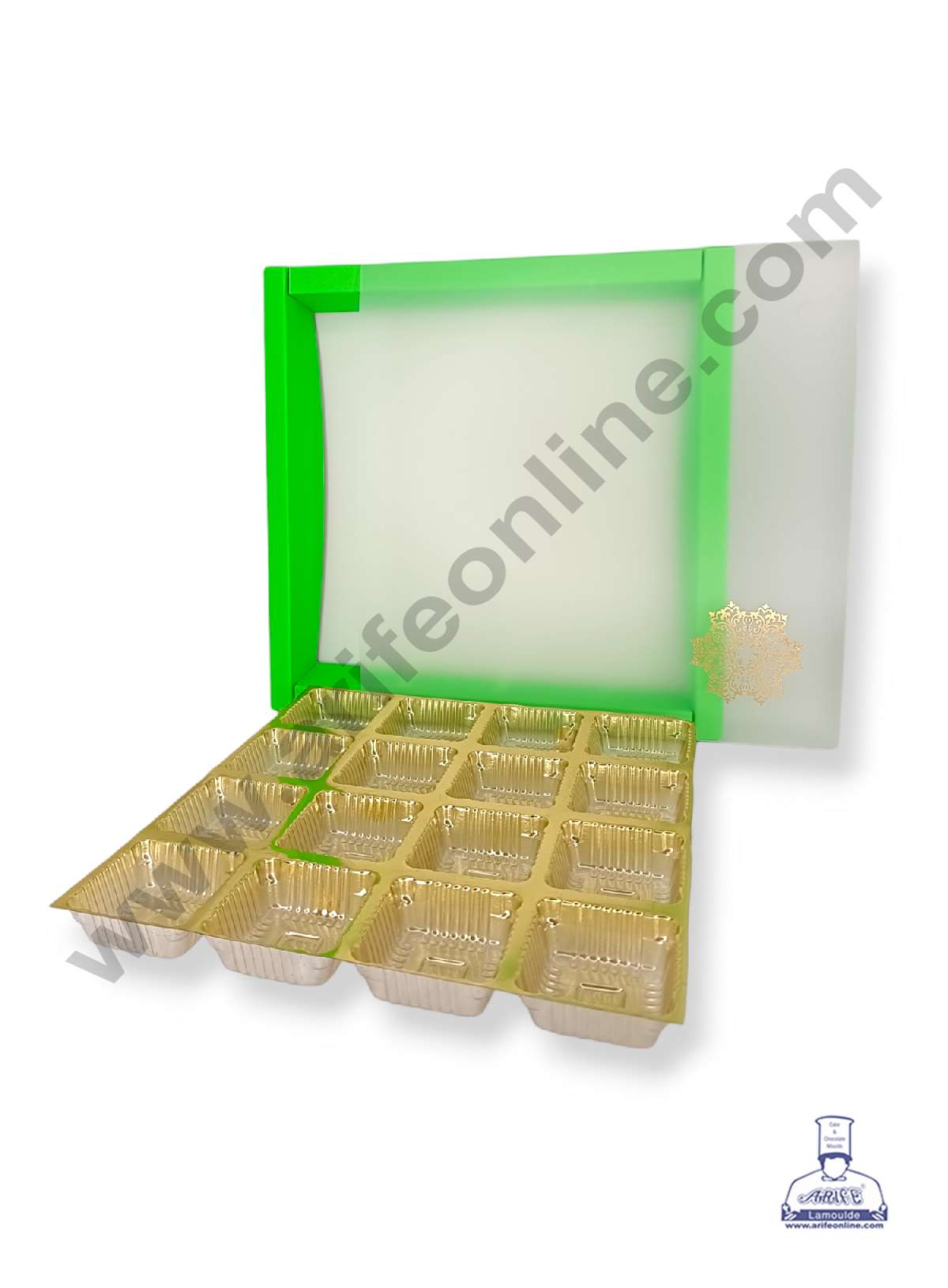 16 Cavity Chocolate Box with Sliding Cover & Cavity ( 10 Piece Pack ) - Green (MOQ 12 PACK) (IDD)
