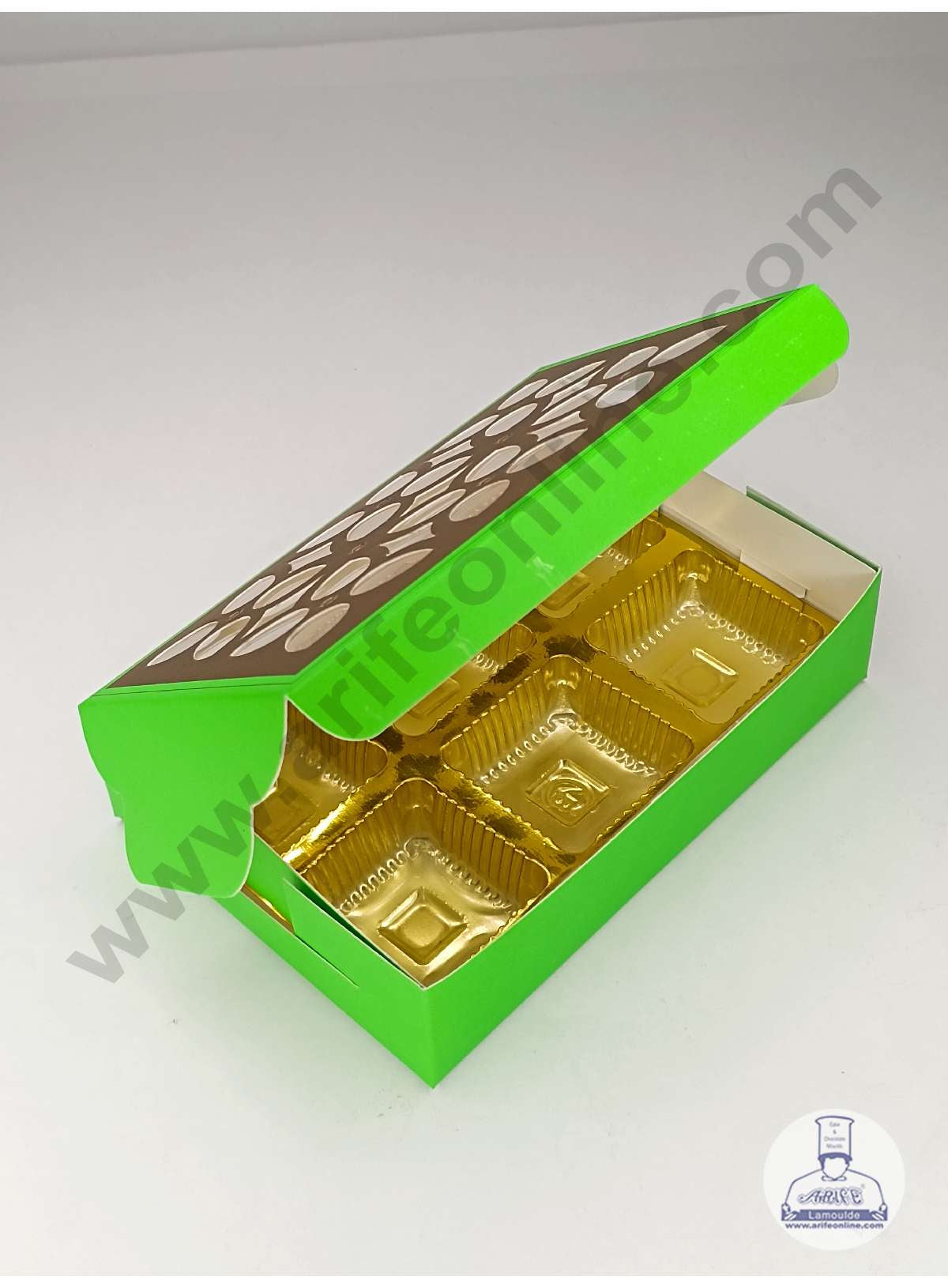 6 Cavity Chocolate Box with Cavity & Cutout Window Without Handle ( 10 Piece Pack ) - Green (MOQ 12 PCK) (ADD)