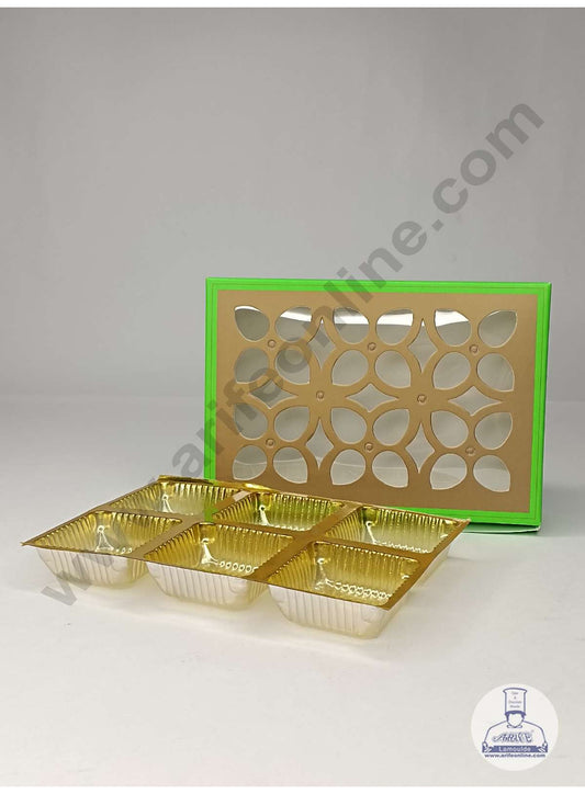 6 Cavity Chocolate Box with Cavity & Cutout Window Without Handle ( 10 Piece Pack ) - Green (MOQ 12 PCK) (ADD)