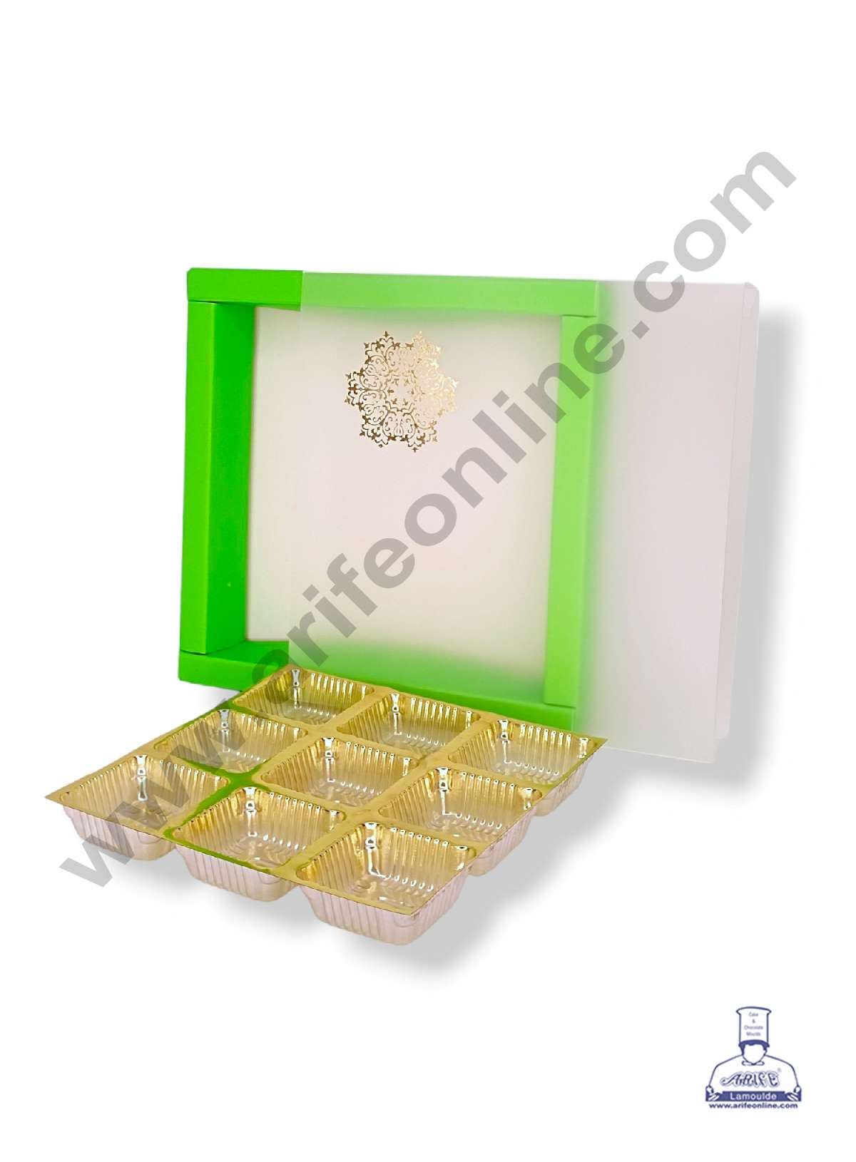 9 Cavity Chocolate Box with Sliding Cover & Cavity ( 10 Piece Pack ) - Green (MOQ 12 PACK) (RED)