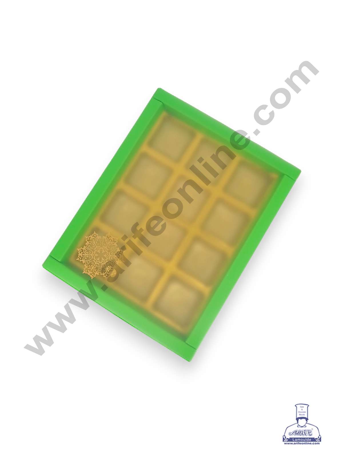 12 Cavity Chocolate Box with Sliding Cover & Cavity ( 10 Piece Pack ) - Green (MOQ 12 PACK) (RUD)