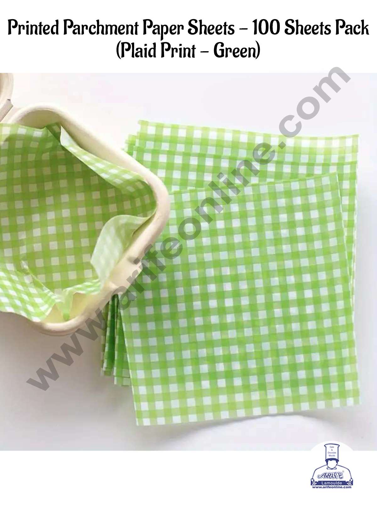 Printed Parchment Paper | Bento Box Liner | Grease Proof Paper | Wrap Paper - Green Checks/Plaid Print (100 Sheets) (MOQ 20 PCKT)