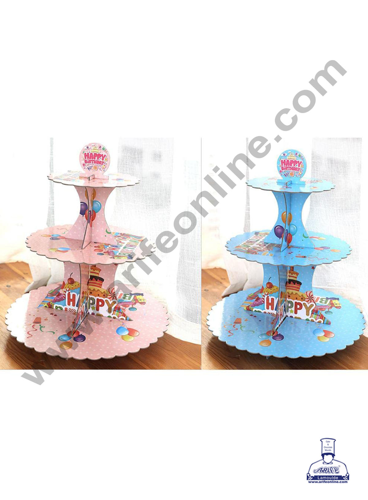 CAKE DECOR™ 3 Tier Happy Birthday Cardboard Cupcake Stand Holder - Heavy