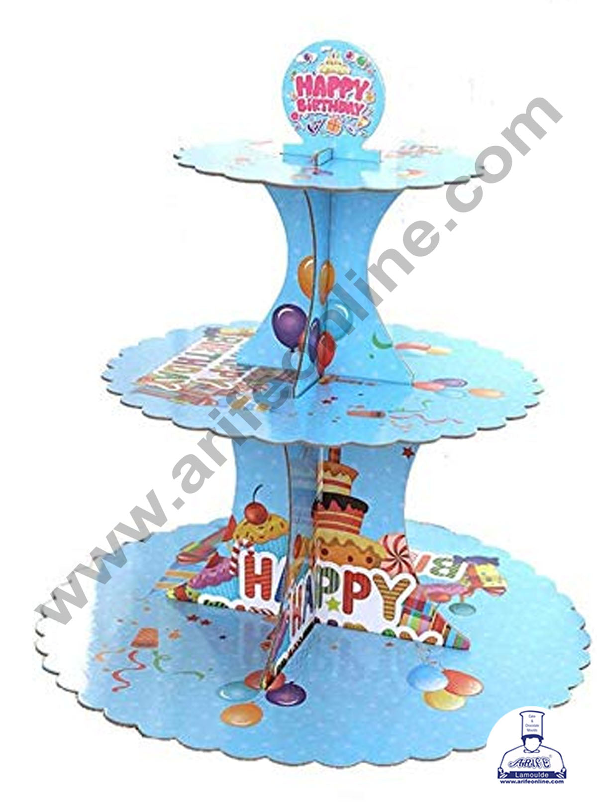 CAKE DECOR™ 3 Tier Happy Birthday Cardboard Cupcake Stand Holder - Heavy