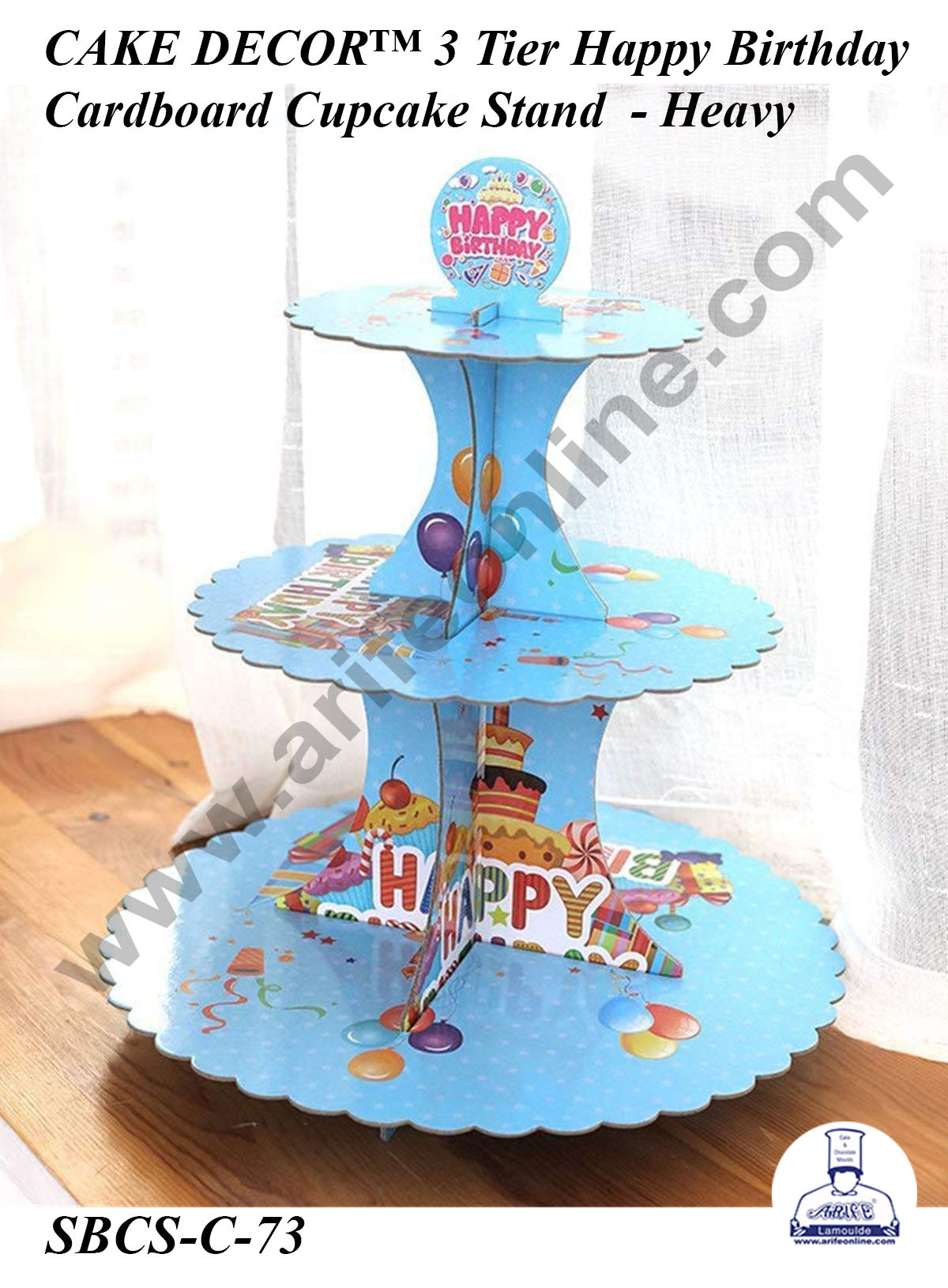 CAKE DECOR™ 3 Tier Happy Birthday Cardboard Cupcake Stand Holder - Heavy