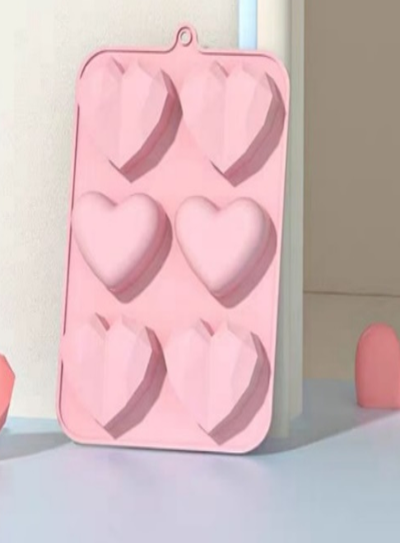 6-Cavity Assorted 3D Heart Silicone Mold (Smooth and Geometric/Faceted) - LBM1582 (MOQ 12 PCS)  (ED)