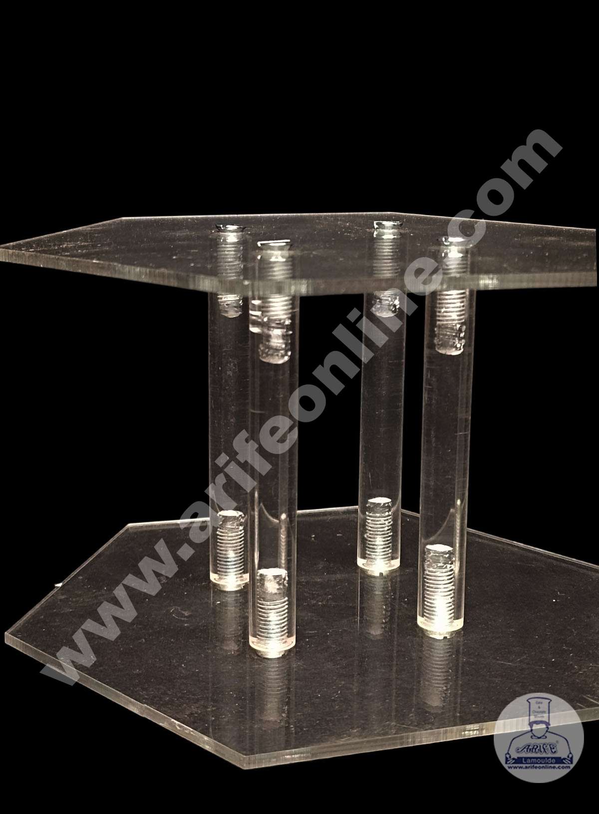 Hexagon Shape Cake Spacer with Rods 6" X 4" Acrylic Clear Cake Display Spacer (MOQ 12 PCS)