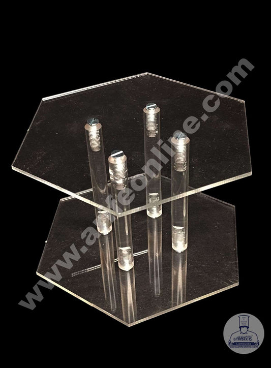 Hexagon Shape Cake Spacer with Rods 6" X 4" Acrylic Clear Cake Display Spacer (MOQ 12 PCS)
