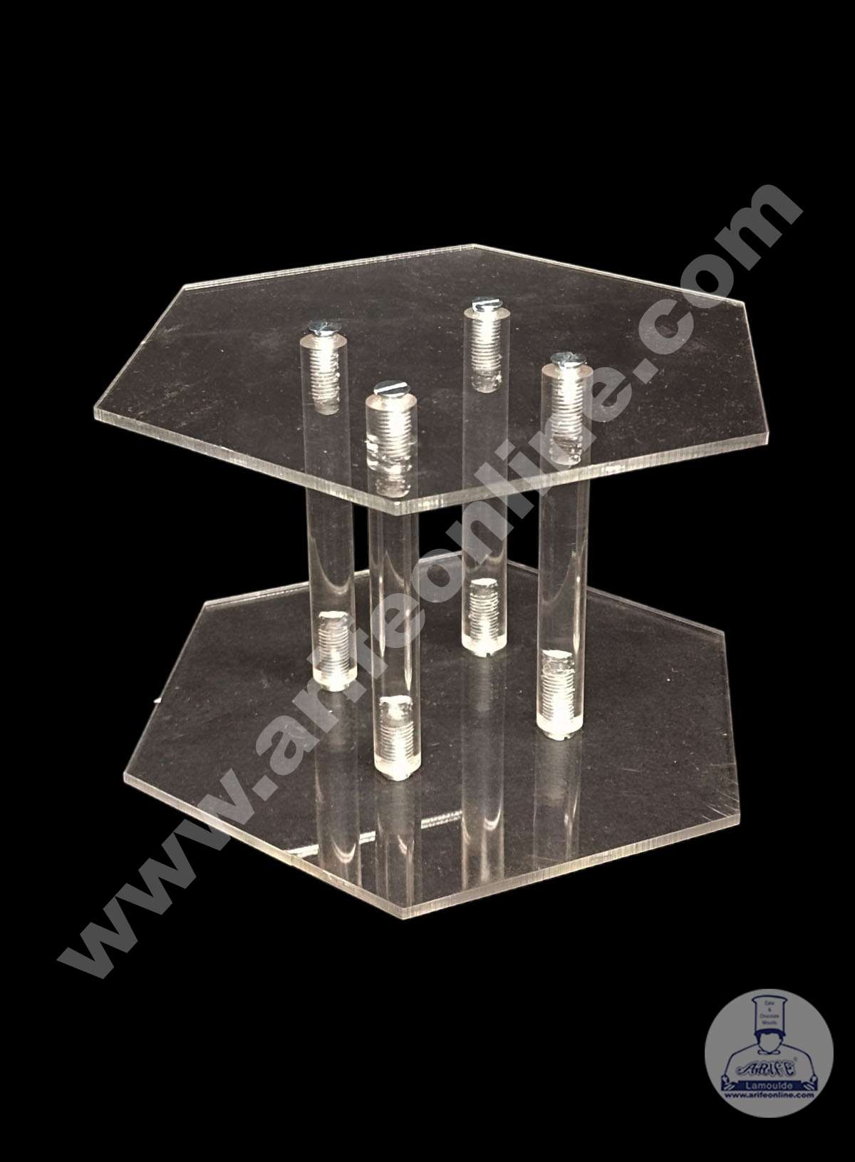 Hexagon Shape Cake Spacer with Rods 10" X 6" Acrylic Clear Cake Display Spacer (MOQ 12 PCS)