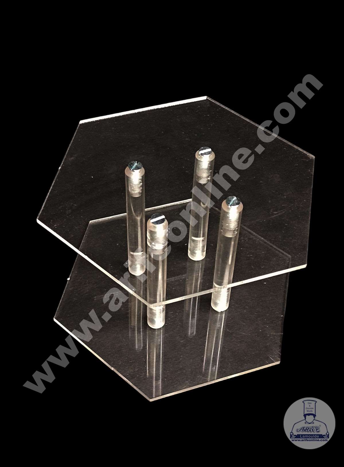 Hexagon Shape Cake Spacer with Rods 10" X 6" Acrylic Clear Cake Display Spacer (MOQ 12 PCS)