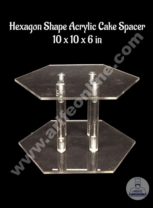 Hexagon Shape Cake Spacer with Rods 10" X 6" Acrylic Clear Cake Display Spacer (MOQ 12 PCS)