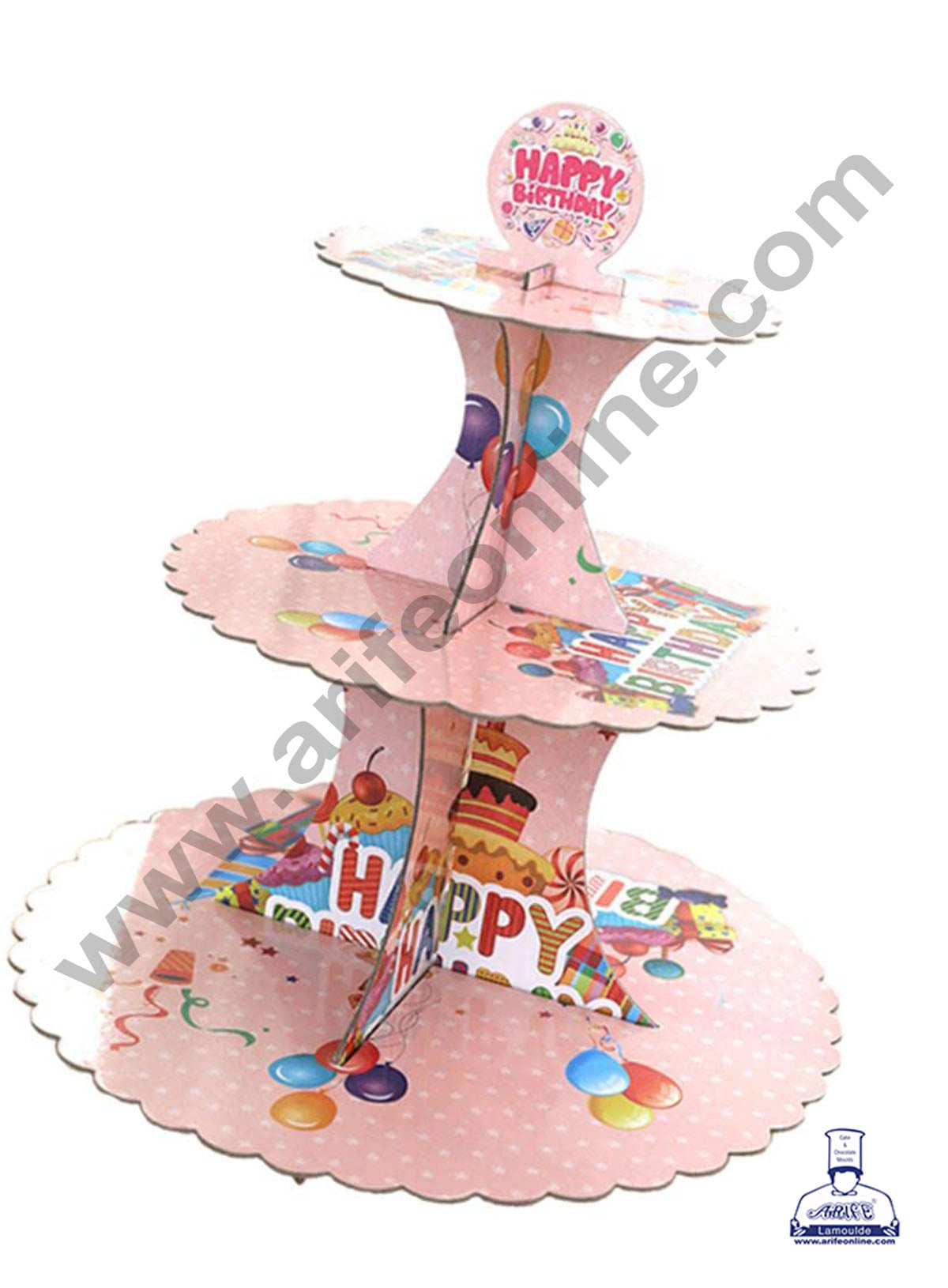 CAKE DECOR™ 3 Tier Happy Birthday Cardboard Cupcake Stand Holder - Heavy
