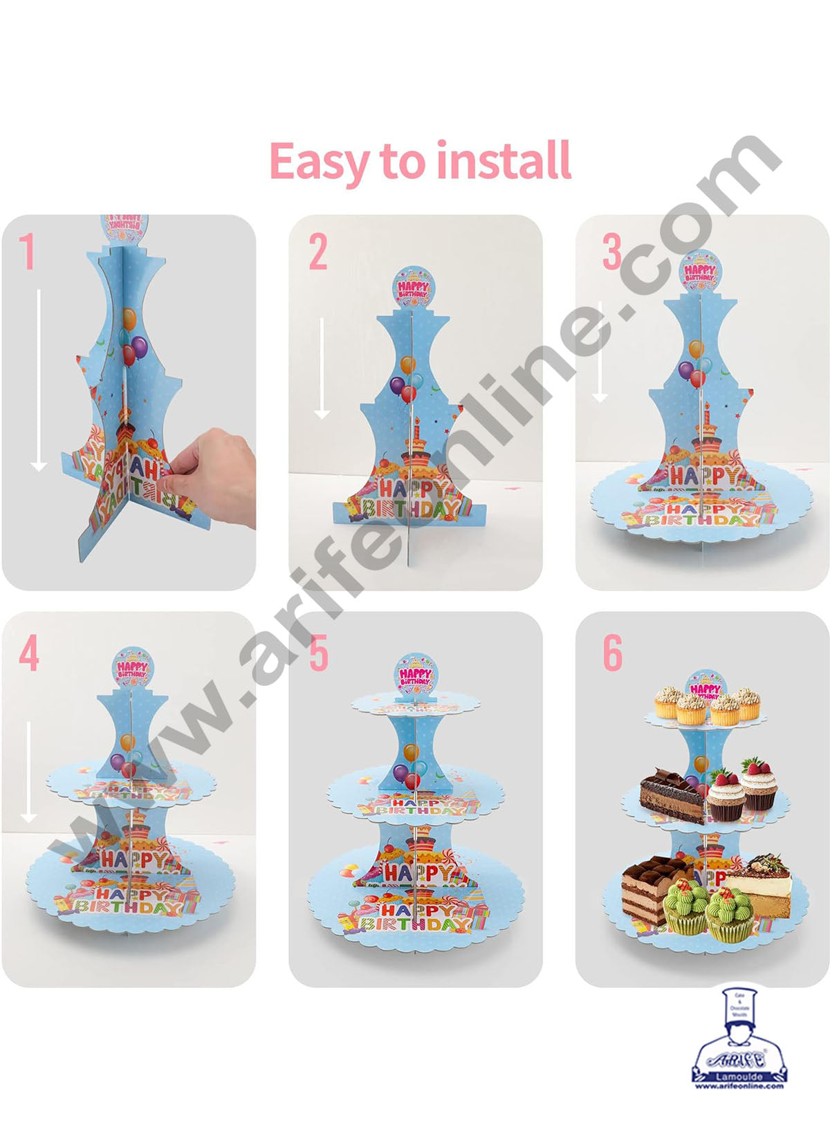 CAKE DECOR™ 3 Tier Happy Birthday Cardboard Cupcake Stand Holder - Heavy