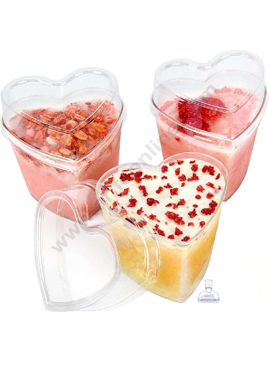 Heart-Shaped Transparent Mousse Cups with Lids | Pudding Jars & Mini Parfait Cups – Large Size (MOQ 500 PCS) (AA)
