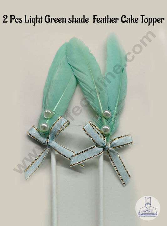 2 Pcs Light Green Shade Feather Topper For Cake Decoration (MOQ 12 PCS) (IE)
