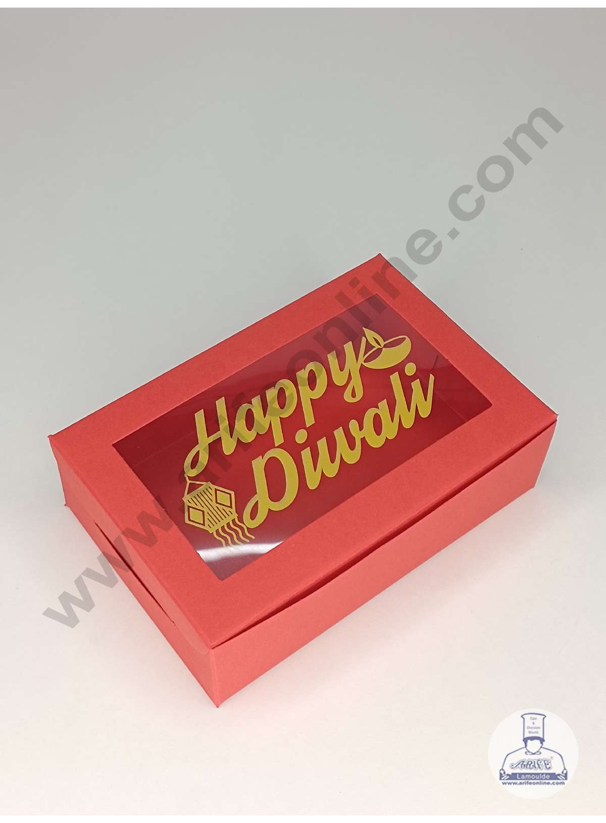 6 Cavity Orange Chocolate Box with Happy Diwali Print on Clear Window & Cavity ( 10 Piece Pack ) - Orange (MOQ 12 PACK) (OD)