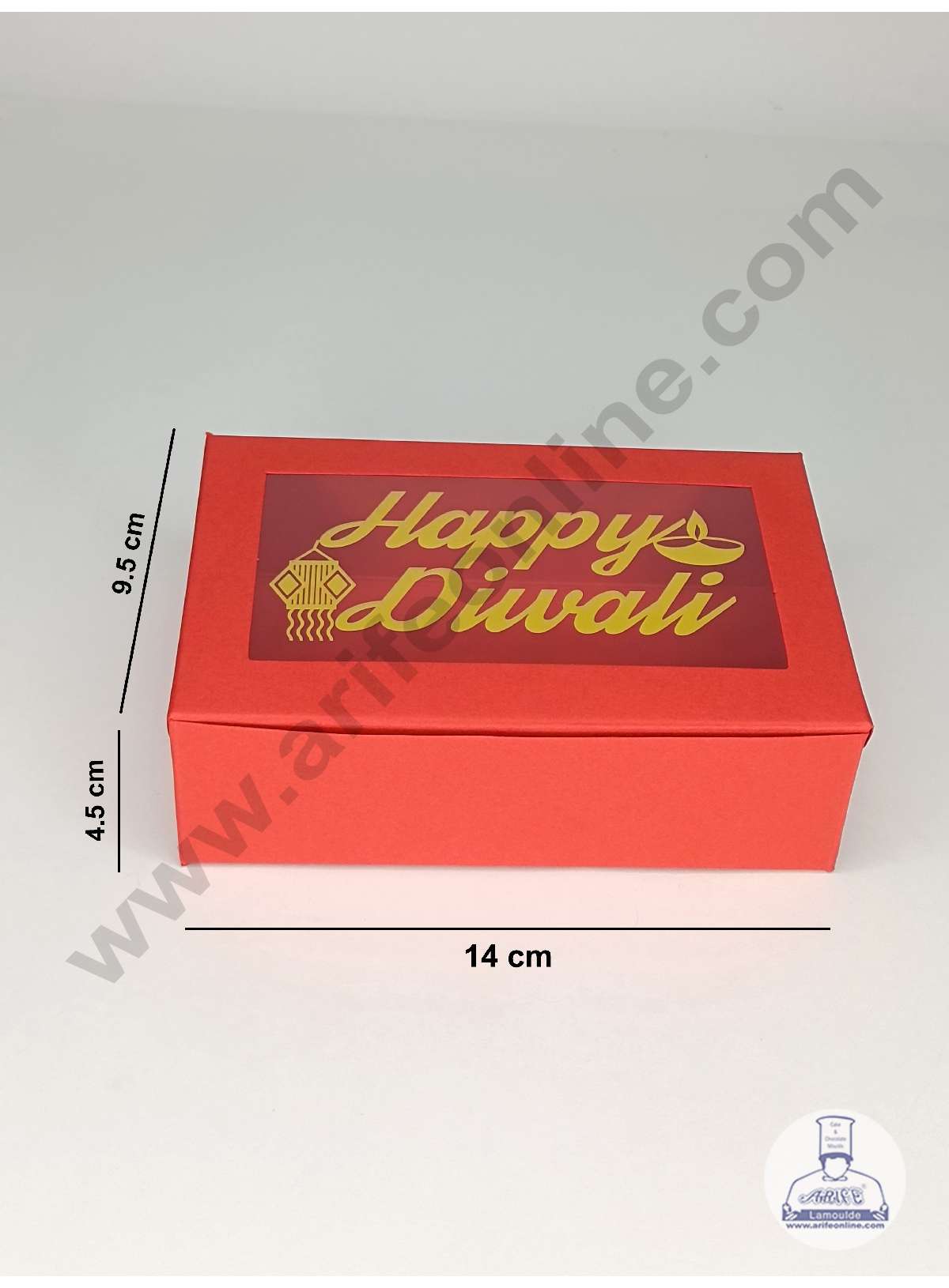 6 Cavity Orange Chocolate Box with Happy Diwali Print on Clear Window & Cavity ( 10 Piece Pack ) - Orange (MOQ 12 PACK) (OD)