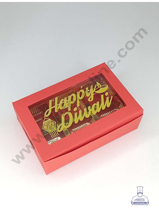 6 Cavity Orange Chocolate Box with Happy Diwali Print on Clear Window & Cavity ( 10 Piece Pack ) - Orange (MOQ 12 PACK) (OD)