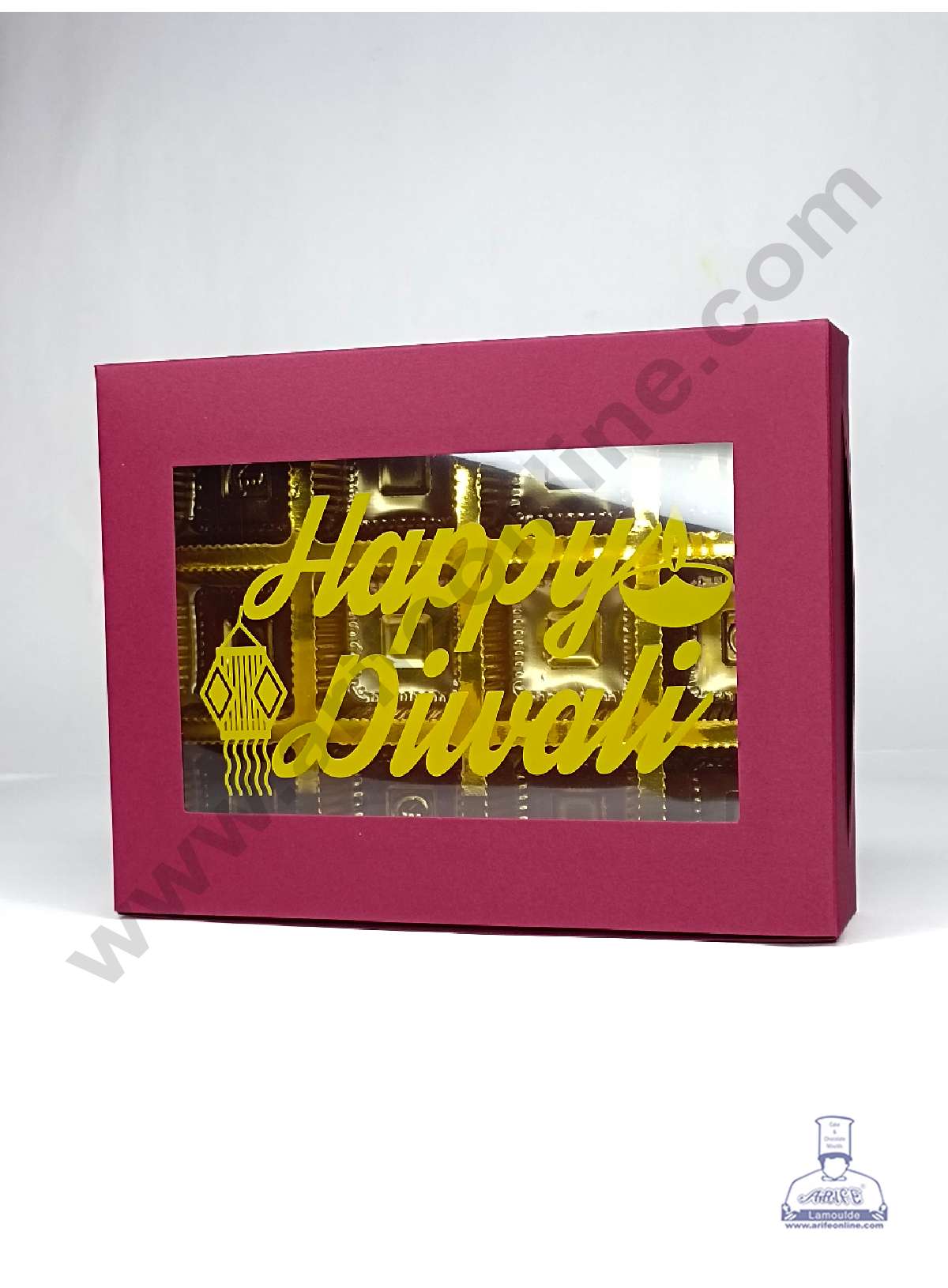 12 Cavity Maroon Chocolate Box with Happy Diwali Print on Clear Window & Cavity ( 10 Piece Pack ) - Maroon (MOQ 12 PACK) (ADD)