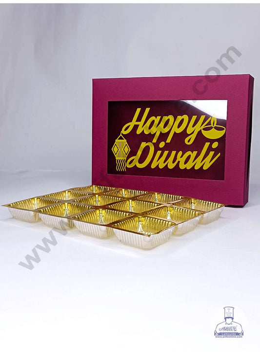 12 Cavity Maroon Chocolate Box with Happy Diwali Print on Clear Window & Cavity ( 10 Piece Pack ) - Maroon (MOQ 12 PACK) (ADD)