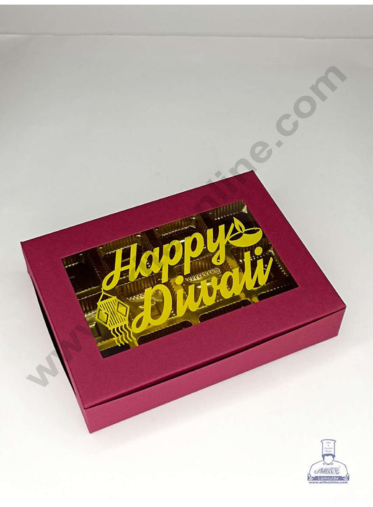 12 Cavity Maroon Chocolate Box with Happy Diwali Print on Clear Window & Cavity ( 10 Piece Pack ) - Maroon (MOQ 12 PACK) (ADD)
