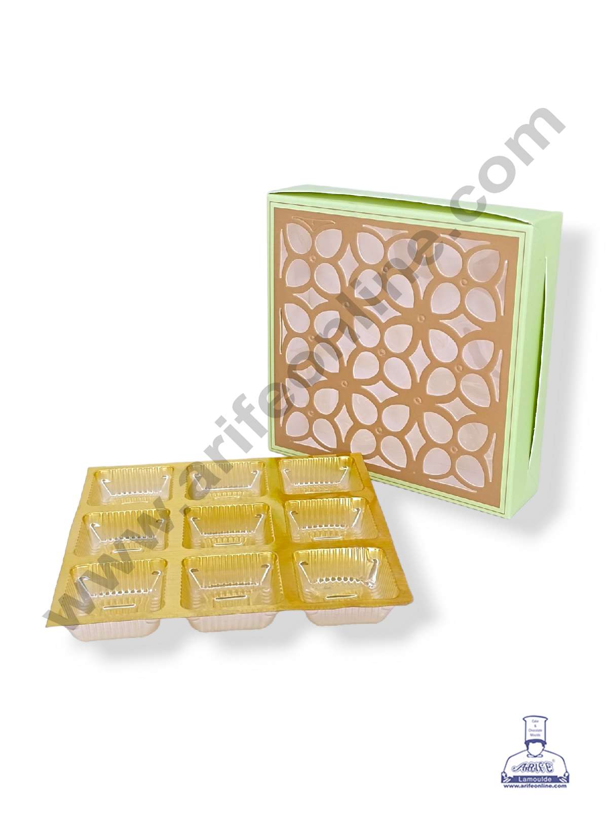 9 Cavity Chocolate Box with Cavity & Cutout Window Without Handle ( 10 Piece Pack ) - Light Green (MOQ 12 PCK) (AID)