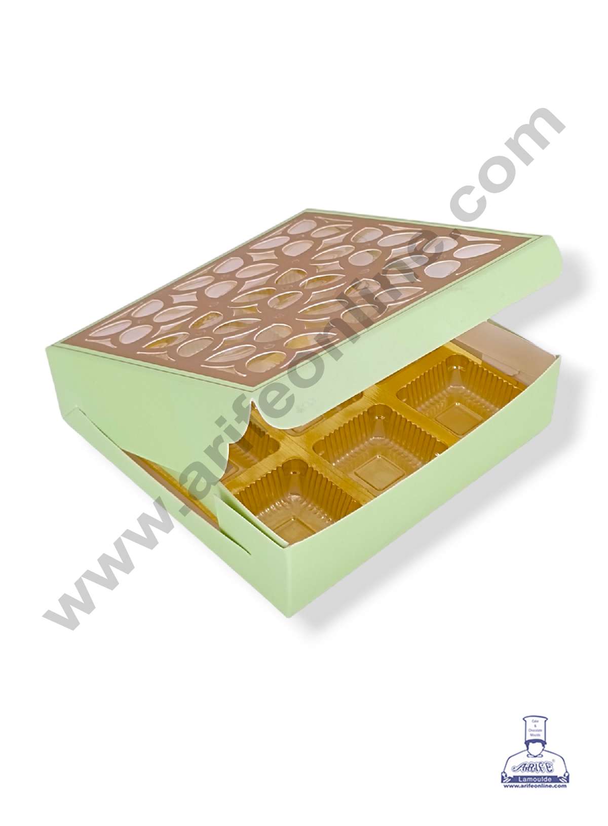 9 Cavity Chocolate Box with Cavity & Cutout Window Without Handle ( 10 Piece Pack ) - Light Green (MOQ 12 PCK) (AID)