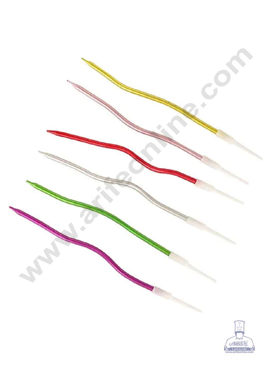 Metallic Long Twisty Candles with Stand for Party Decoration for Cake and Cupcake - MultiColor  (Set Of 6 Pc) (MOQ 20 SET)  (L)
