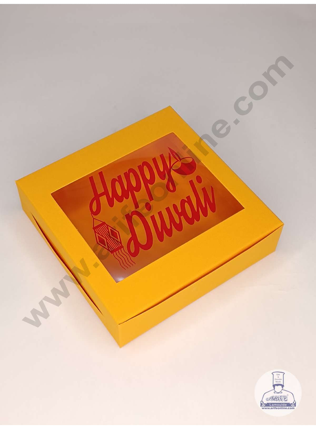 9 Cavity Mustard Orange Chocolate Box with Happy Diwali Print on Clear Window & Cavity ( 10 Piece Pack ) - Mustard Orange (MOQ 12 PACK) (UD)