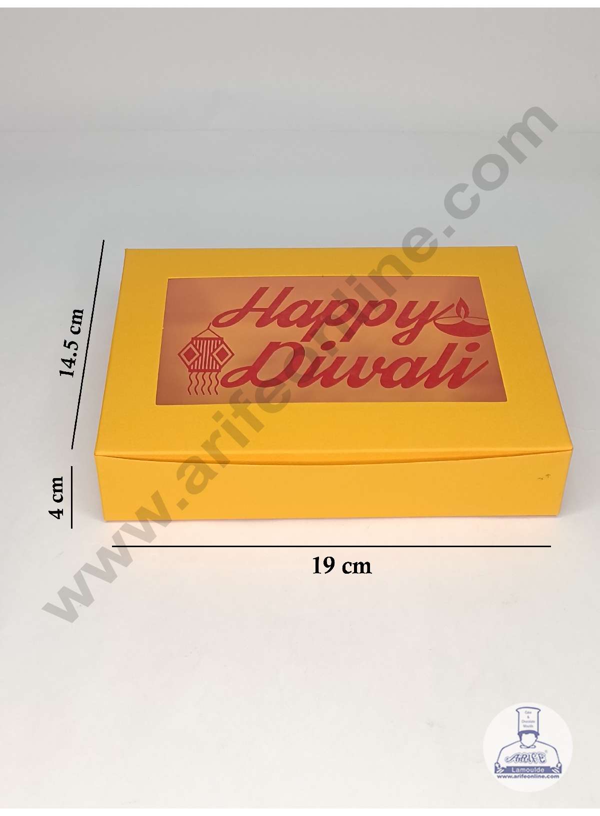 12 Cavity Mustard Orange Chocolate Box with Happy Diwali Print on Clear Window & Cavity ( 10 Piece Pack ) - Mustard Orange (MOQ 12 PACK) (ADD)